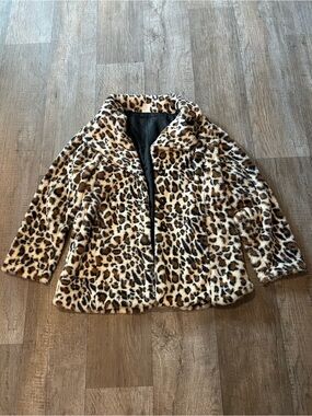 Leopard Print Faux Fur Coat - Women's Animal Print Jacket